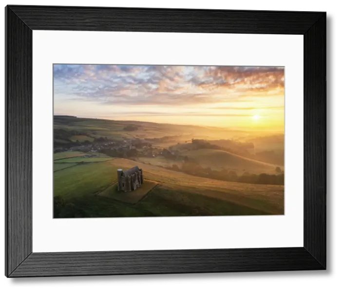 Framed Print : Aerial view of St Catherine's Chapel and hills around Abbotsbury, Dorset, United Kingdom Framed Print : Aerial view of St Catherine's Chapel and hills around Abbotsbury, Dorset, United Kingdom