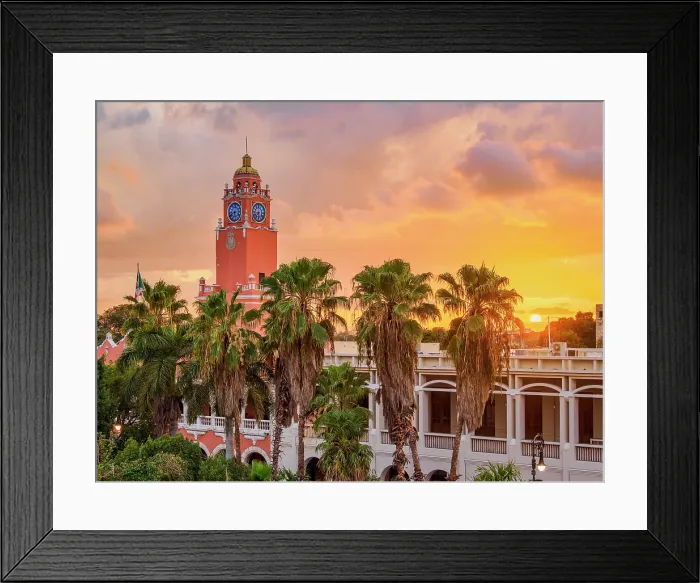Framed Print : City Hall Tower at sunset, elevated view, Plaza Grande, Merida, Yucatan State, Mexico Framed Print : City Hall Tower at sunset, elevated view, Plaza Grande, Merida, Yucatan State, Mexico
