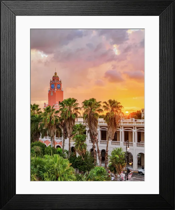 Framed Print : City Hall Tower at sunset, elevated view, Plaza Grande, Merida, Yucatan State, Mexico Framed Print : City Hall Tower at sunset, elevated view, Plaza Grande, Merida, Yucatan State, Mexico