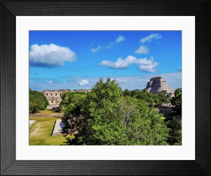 Framed Print : Quadrangle of the Nuns and Pyramid of the Fortune-teller or Pyramid of the Magician, elevated view, Uxmal, Yucatan State, Mexico