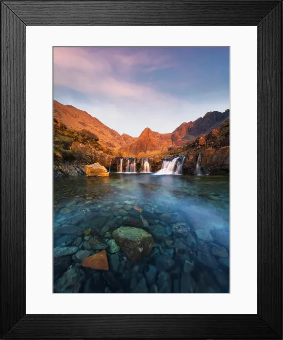 Framed Print : Fairy Pools and Sgurr an Fheadain during sunset, Isle of Skye, Inner Hebrides, Highlands, Scotland, United Kingdom Framed Print : Fairy Pools and Sgurr an Fheadain during sunset, Isle of Skye, Inner Hebrides, Highlands, Scotland, United Kingdom