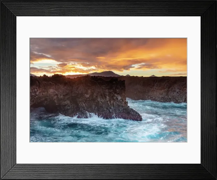 Framed Print : The volcanic coastline at Los Hervideros at sunrise, Yaiza, Timanfaya National Park, Lanzarote, Canary Islands, Spain Framed Print : The volcanic coastline at Los Hervideros at sunrise, Yaiza, Timanfaya National Park, Lanzarote, Canary Islands, Spain
