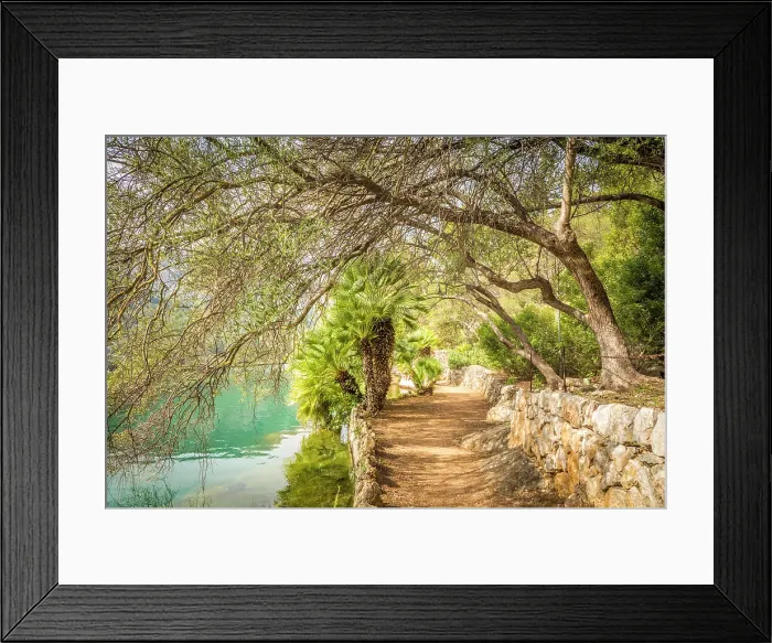 Framed Print : Path by the water basin in the gardens of the Raixa estate, Bunyola, Mallorca, Balearic Islands, Spain