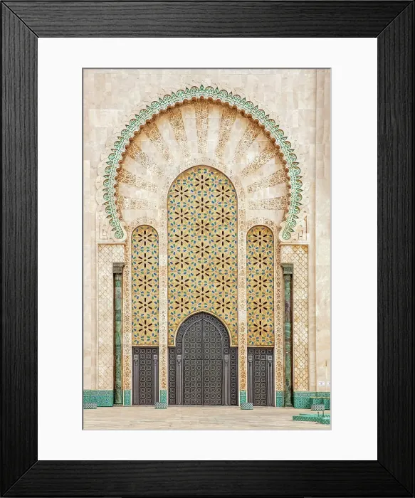 Framed Print : Arches and doors on the exterior of the Mosque of Hassan II, Casablanca, Northern Morocco