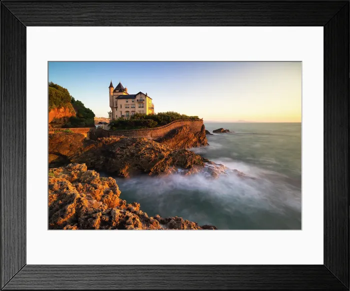 Framed Print : Villa Belza at sunset during summer, Biarritz, Bayonne, New Aquitaine, Atlantic Pyrenees, France Framed Print : Villa Belza at sunset during summer, Biarritz, Bayonne, New Aquitaine, Atlantic Pyrenees, France