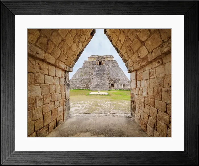 Framed Print : Corbelled Arch and Pyramid of the Fortune-teller or Pyramid of the Magician, Uxmal, Yucatan State, Mexico