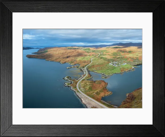Framed Print : The scenic North Coast 500 driving route crossing Loch a Chairn Bhain in Sutherland, Scottish Highlands, Scotland, UK Framed Print : The scenic North Coast 500 driving route crossing Loch a Chairn Bhain in Sutherland, Scottish Highlands, Scotland, UK