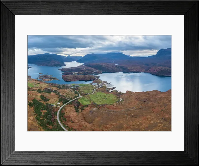 Framed Print : The scenic North Coast 500 driving route crossing Loch a Chairn Bhain in Sutherland, Scottish Highlands, Scotland, UK Framed Print : The scenic North Coast 500 driving route crossing Loch a Chairn Bhain in Sutherland, Scottish Highlands, Scotland, UK