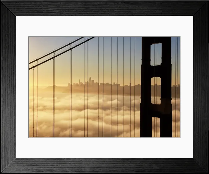 Framed Print : Golden Gate Bridge and fog at sunrise, from Battery Spencer, San Francisco, California, USA Framed Print : Golden Gate Bridge and fog at sunrise, from Battery Spencer, San Francisco, California, USA