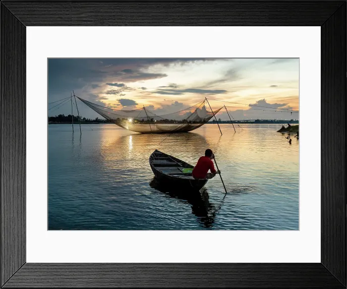 Framed Print : Fisherman heading out to check his net at sunrise, Cua Dai fishing village, near Hoi An, Central Vietnam Framed Print : Fisherman heading out to check his net at sunrise, Cua Dai fishing village, near Hoi An, Central Vietnam
