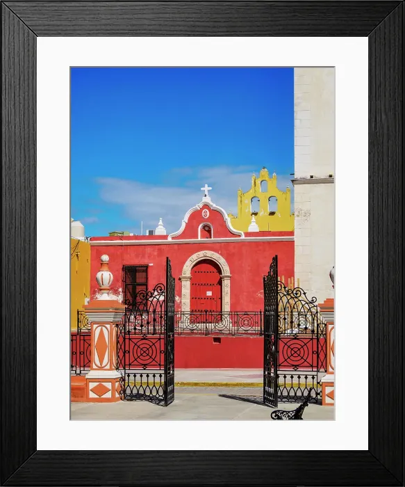 Framed Print : Red Chapel next to the Our Lady of the Immaculate Conception Cathedral, Independence Square, Campeche City, Campeche State, Mexico Framed Print : Red Chapel next to the Our Lady of the Immaculate Conception Cathedral, Independence Square, Campeche City, Campeche State, Mexico