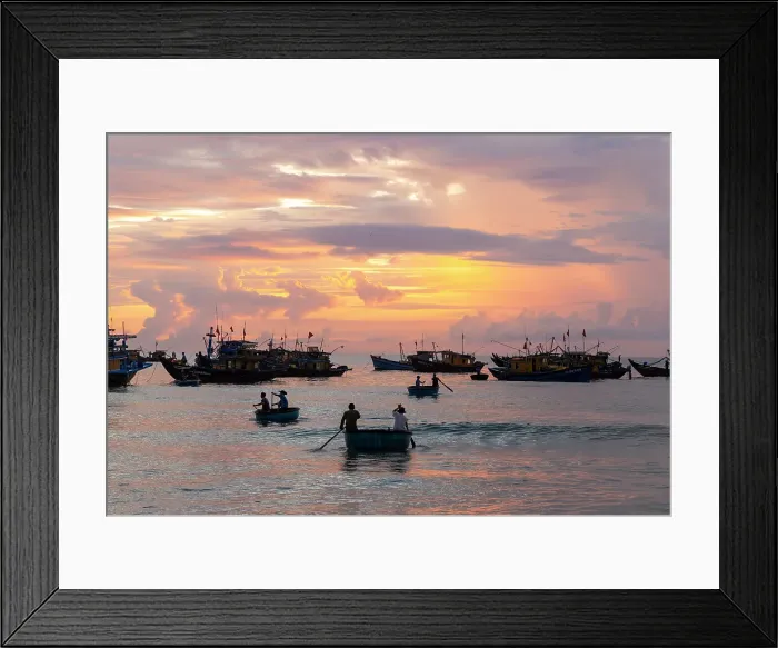 Framed Print : Fishing boats offshore at sunrise, Binh Minh fish market, near Hoi An, Vietnam Framed Print : Fishing boats offshore at sunrise, Binh Minh fish market, near Hoi An, Vietnam