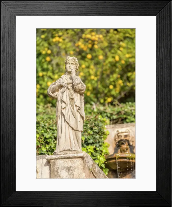 Framed Print : Statue amidst lemon trees in the upper gardens of the Raixa estate, Bunyola, Mallorca, Balearic Islands, Spain Framed Print : Statue amidst lemon trees in the upper gardens of the Raixa estate, Bunyola, Mallorca, Balearic Islands, Spain