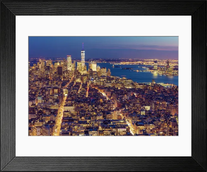 Framed Print : Manhattan and the One World Trade Centre at dusk, from the Empire State Building, Manhattan, New York City, New York, USA Framed Print : Manhattan and the One World Trade Centre at dusk, from the Empire State Building, Manhattan, New York City, New York, USA