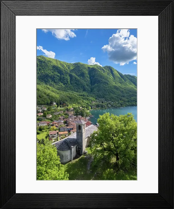 Framed Print : small town of Calde and the church of Santa Veronica on Lake Maggiore. Calde, Castelveccana, Lago Maggiore, Lombardy, Italy Framed Print : small town of Calde and the church of Santa Veronica on Lake Maggiore. Calde, Castelveccana, Lago Maggiore, Lombardy, Italy