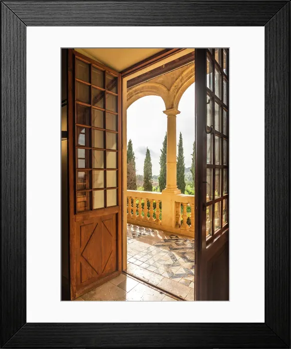 Framed Print : View of the balcony from the manor house of the Raixa estate, Bunyola, Mallorca, Balearic Islands, Spain Framed Print : View of the balcony from the manor house of the Raixa estate, Bunyola, Mallorca, Balearic Islands, Spain