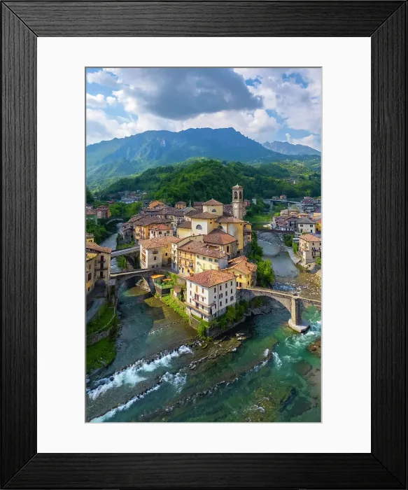 Framed Print : town of San Giovanni Bianco, divided by two rivers. Bergamo province, Brembana valley, Lombardy, Italy Framed Print : town of San Giovanni Bianco, divided by two rivers. Bergamo province, Brembana valley, Lombardy, Italy