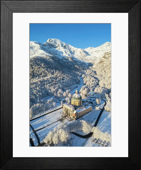 Framed Print : dome of the upper basilica of the Sanctuary of Oropa in winter at sunrise. Biella, Biella district, Piedmont, Italy Framed Print : dome of the upper basilica of the Sanctuary of Oropa in winter at sunrise. Biella, Biella district, Piedmont, Italy