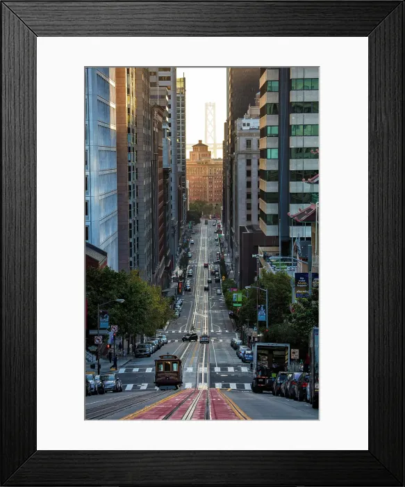 Framed Print : Looking down Van Ness Avenue towards Bay Bridge, San Francisco, California, USA Framed Print : Looking down Van Ness Avenue towards Bay Bridge, San Francisco, California, USA
