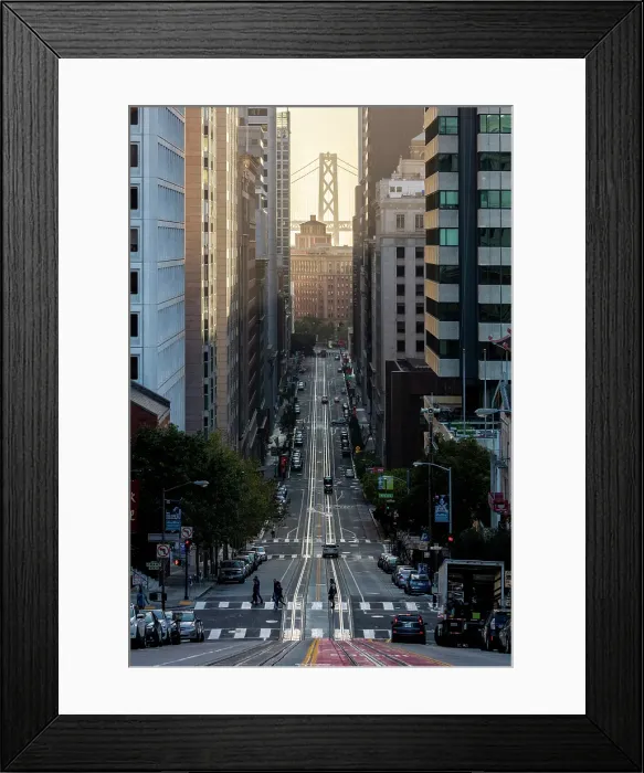 Framed Print : Looking down Van Ness Avenue towards Bay Bridge, San Francisco, California, USA Framed Print : Looking down Van Ness Avenue towards Bay Bridge, San Francisco, California, USA