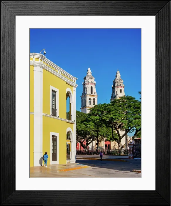 Framed Print : View over the Independence Square towards the Our Lady of the Immaculate Conception Cathedral, Campeche City, Campeche State, Mexico Framed Print : View over the Independence Square towards the Our Lady of the Immaculate Conception Cathedral, Campeche City, Campeche State, Mexico