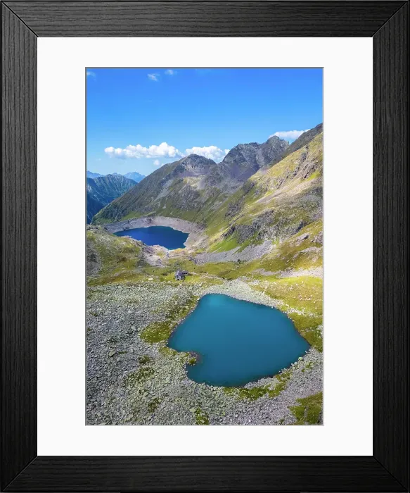 Framed Print : Franco Tonolini refuge and Lake Rotondo in the beautiful Val Miller. Sonico, Val Camonica, Brescia district, Lombardy, Italy