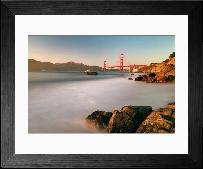 Framed Print : Golden Gate Bridge from Baker Beach at sunset, San Francisco, California, USA Framed Print : Golden Gate Bridge from Baker Beach at sunset, San Francisco, California, USA