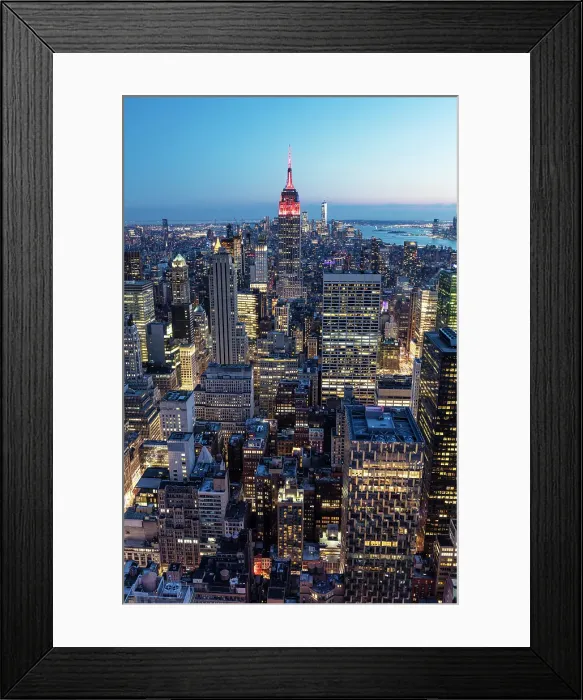 Framed Print : Manhattan and the Empire State Building at dusk, from Rockerfeller Centre, Manhattan, New York City, New York, USA Framed Print : Manhattan and the Empire State Building at dusk, from Rockerfeller Centre, Manhattan, New York City, New York, USA