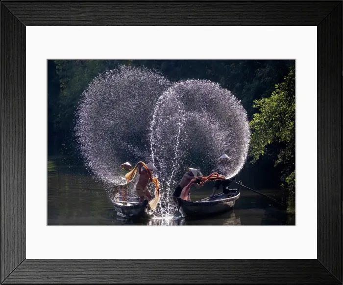 Framed Print : Spray of backlit water created as local fishermen clean their nets, Nhu Y River, Hue, Central Vietnam Framed Print : Spray of backlit water created as local fishermen clean their nets, Nhu Y River, Hue, Central Vietnam