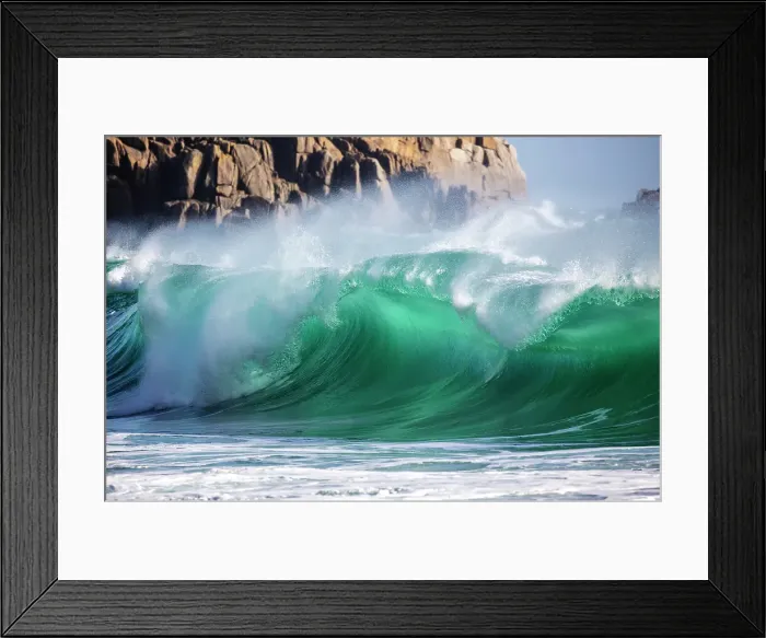 Framed Print : Breaking wave, Porthcurno Beach, Cornwall, England Framed Print : Breaking wave, Porthcurno Beach, Cornwall, England