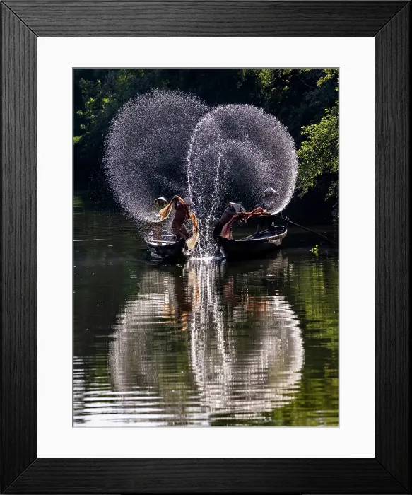 Framed Print : Spray of backlit water created as local fishermen clean their nets, Nhu Y River, Hue, Central Vietnam Framed Print : Spray of backlit water created as local fishermen clean their nets, Nhu Y River, Hue, Central Vietnam