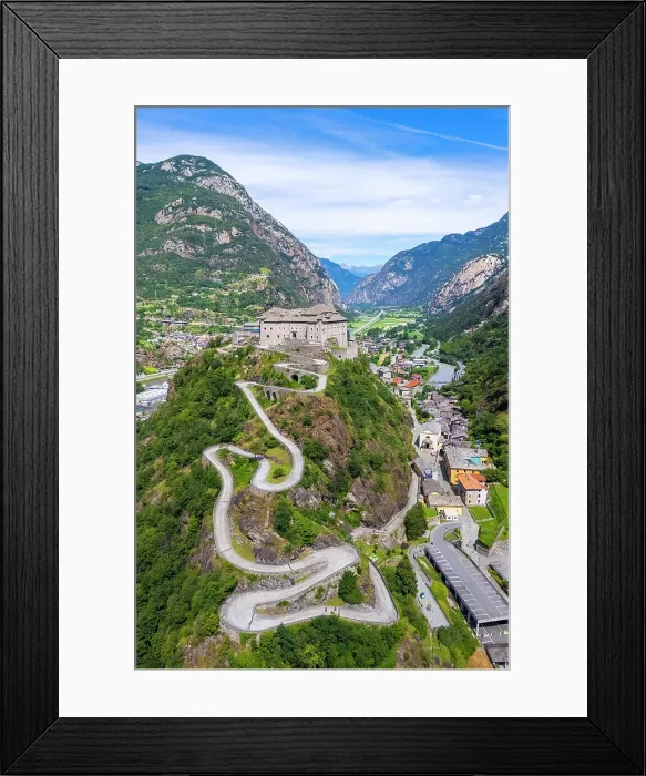 Framed Print : imposing fortress of Forte di Bard in summer. Bard, Aosta Valley, Italy Framed Print : imposing fortress of Forte di Bard in summer. Bard, Aosta Valley, Italy