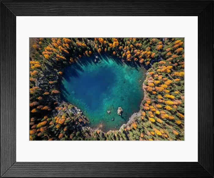 Framed Print : Aerial view of the Saoseo Lake in autumn. Poschiavo Valley, Graubunden, Switzerland Framed Print : Aerial view of the Saoseo Lake in autumn. Poschiavo Valley, Graubunden, Switzerland