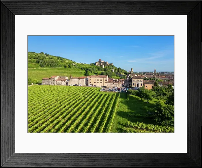 Framed Print : Santuario di Santa Maria alla bassanella and the Scaligero castle of Soave in the distance. Verona district, Veneto, Italy Framed Print : Santuario di Santa Maria alla bassanella and the Scaligero castle of Soave in the distance. Verona district, Veneto, Italy