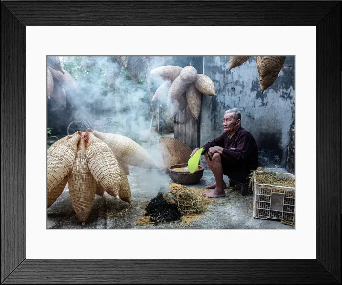 Framed Print : Local man with traditional bamboo fish traps, Thu Sy Village, near Hanoi, Vietnam Framed Print : Local man with traditional bamboo fish traps, Thu Sy Village, near Hanoi, Vietnam