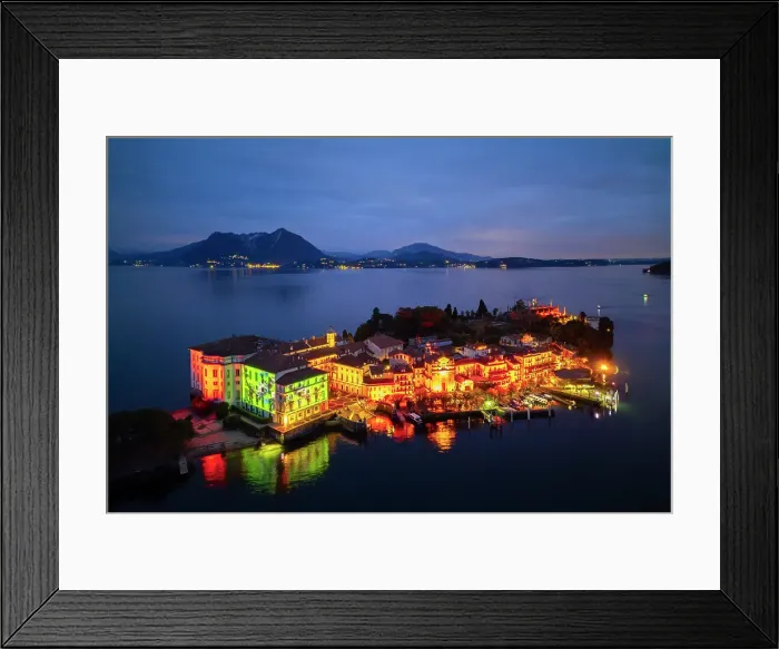 Framed Print : Borromean Islands illuminated for the Isole di luce - The circle of lights Christmas festivities. Stresa, Lago Maggiore, Piedmont, Italy Framed Print : Borromean Islands illuminated for the Isole di luce - The circle of lights Christmas festivities. Stresa, Lago Maggiore, Piedmont, Italy