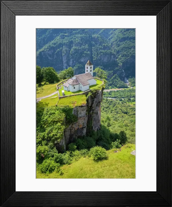 Framed Print : Aerial view of the church of Calonico, Leventina valley towards San Gottardo pass, Rossura, Ticino, Switzerland Framed Print : Aerial view of the church of Calonico, Leventina valley towards San Gottardo pass, Rossura, Ticino, Switzerland