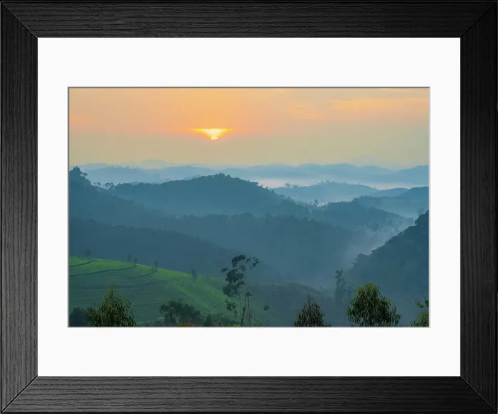 Framed Print : Africa, Rwanda, Nyungwe National Park. Sunrise above the rolling hills