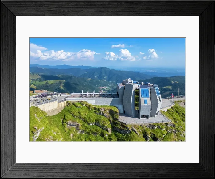 Framed Print : Monte Generoso and Mario Botta's Fiore di Pietra restaurant. Rovio, Lake Ceresio, Canton Ticino, Switzerland Framed Print : Monte Generoso and Mario Botta's Fiore di Pietra restaurant. Rovio, Lake Ceresio, Canton Ticino, Switzerland