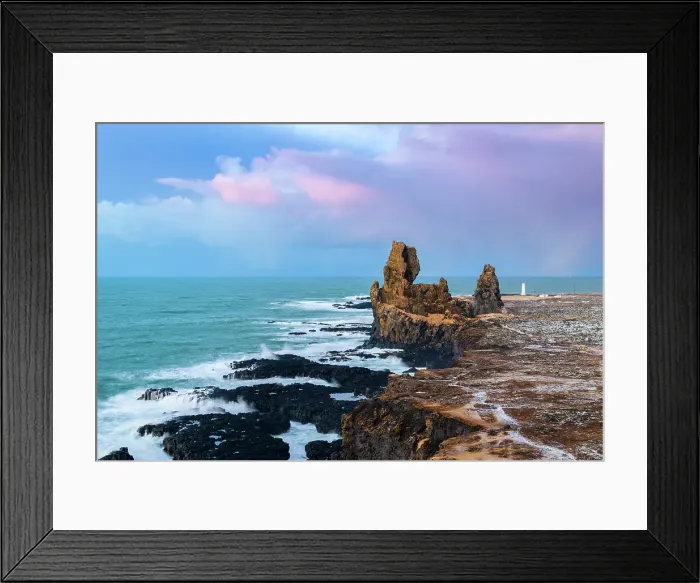Framed Print : Londrangar stacks at sunrise in winter. Snaefellsnes peninsula, Iceland Framed Print : Londrangar stacks at sunrise in winter. Snaefellsnes peninsula, Iceland