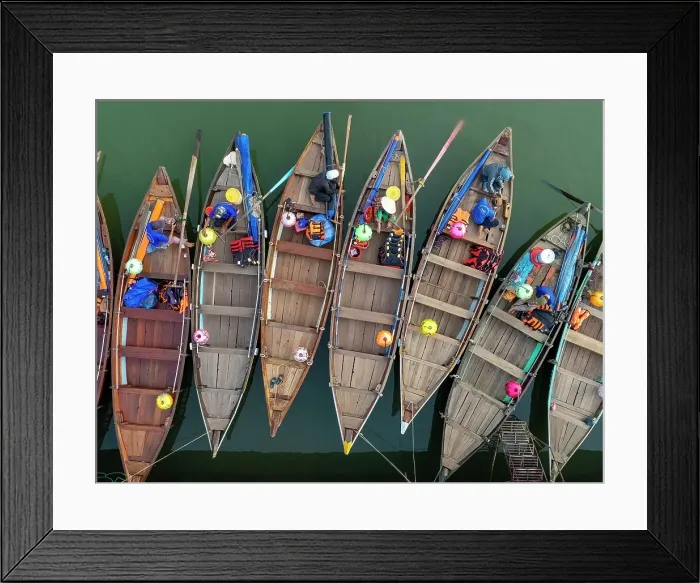 Framed Print : Aerial view of tourist boats on the Thu Bon River, Hoi An, Central Vietnam Framed Print : Aerial view of tourist boats on the Thu Bon River, Hoi An, Central Vietnam