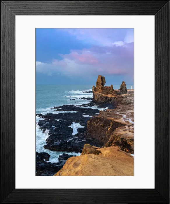 Framed Print : Londrangar stacks at sunrise in winter. Snaefellsnes peninsula, Iceland Framed Print : Londrangar stacks at sunrise in winter. Snaefellsnes peninsula, Iceland