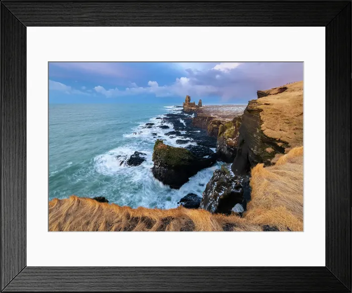 Framed Print : Londrangar stacks at sunrise in winter. Snaefellsnes peninsula, Iceland Framed Print : Londrangar stacks at sunrise in winter. Snaefellsnes peninsula, Iceland