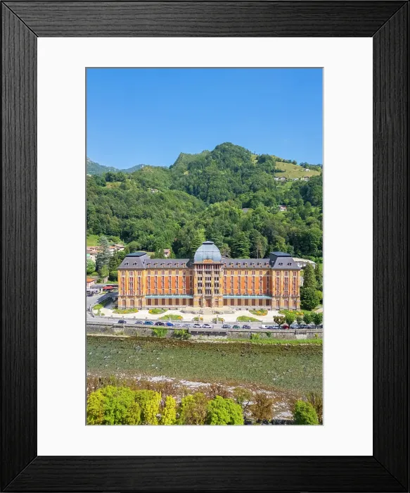 Framed Print : Grand Hotel of San Pellegrino Terme on the river Brembo in summer. Val Brembana, Bergamo district, Lombardy, Italy Framed Print : Grand Hotel of San Pellegrino Terme on the river Brembo in summer. Val Brembana, Bergamo district, Lombardy, Italy