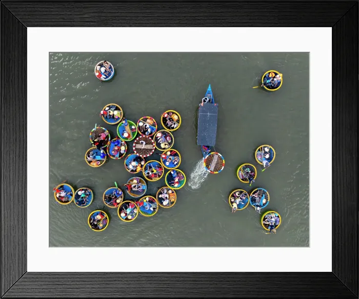 Framed Print : Conical tourist boats on Thu Bon River, Hoi An, Central Vietnam Framed Print : Conical tourist boats on Thu Bon River, Hoi An, Central Vietnam