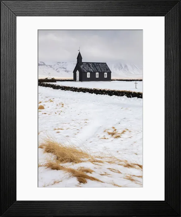 Framed Print : View of the famous black church of Budir in winter. Snaefellsnes Peninsula, Western Iceland Framed Print : View of the famous black church of Budir in winter. Snaefellsnes Peninsula, Western Iceland