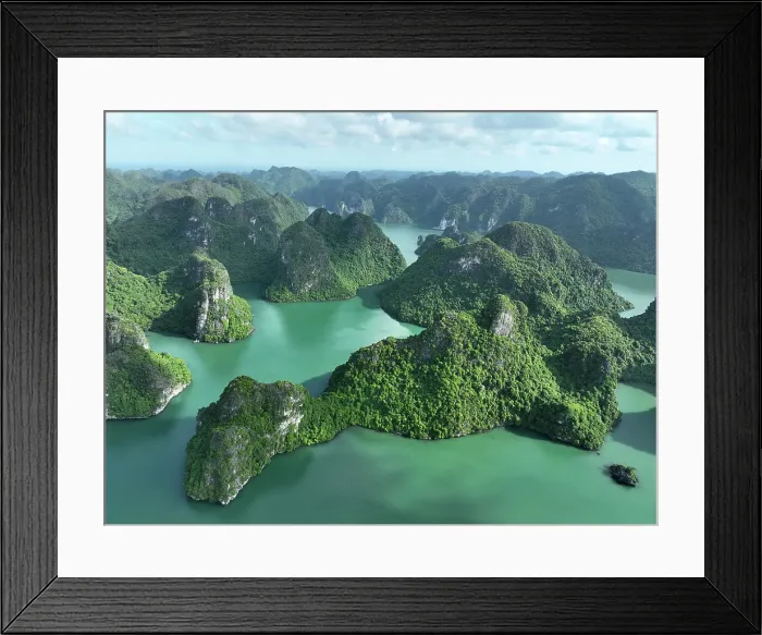 Framed Print : Aerial view of limestone islands, Halong Bay, North Vietnam Framed Print : Aerial view of limestone islands, Halong Bay, North Vietnam