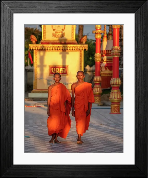 Framed Print : Two Buddhist walking, Xien Can Pagoda, Bac Lieu, Mekong Delta, Vietnam