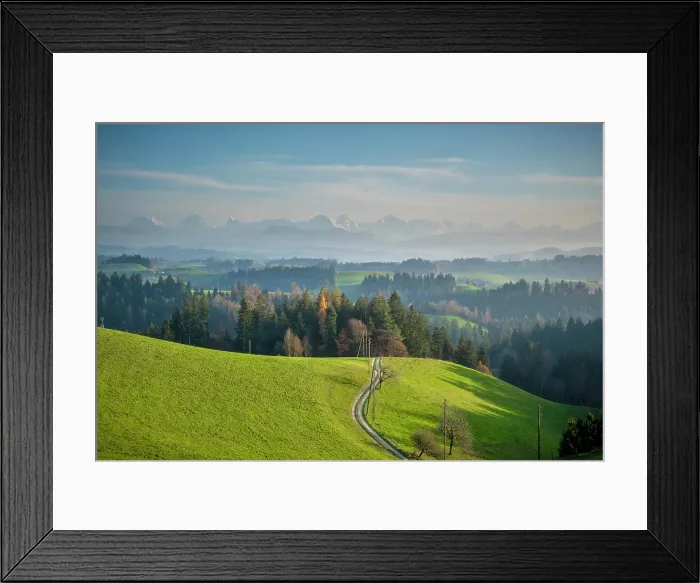Framed Print : Fields and hills of the Emmental, Berner Oberland, Switzerland