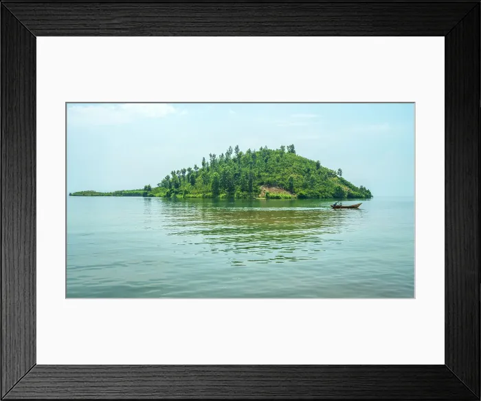 Framed Print : africa, Rwanda, Kivu Lake. An island and a fishing boat Framed Print : africa, Rwanda, Kivu Lake. An island and a fishing boat